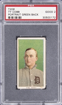 1909-11 T206 White Border Ty Cobb, Portrait, Green Background – PSA GD 2